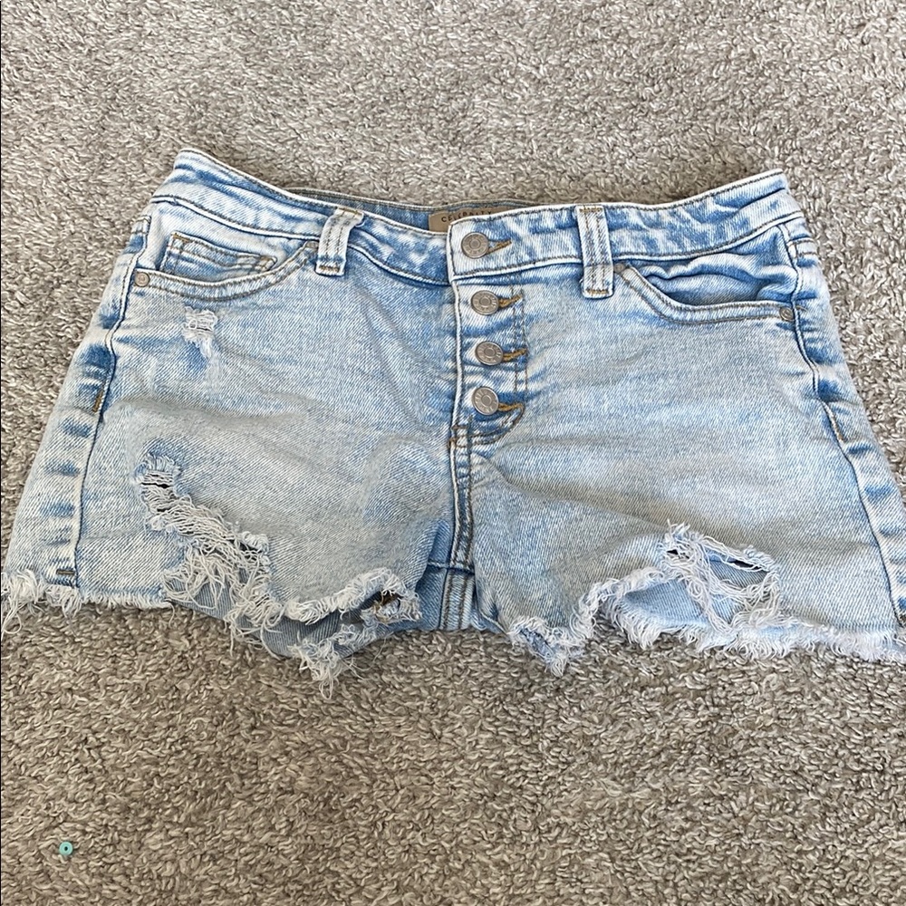 Light Blue Distressed Denim Shorts